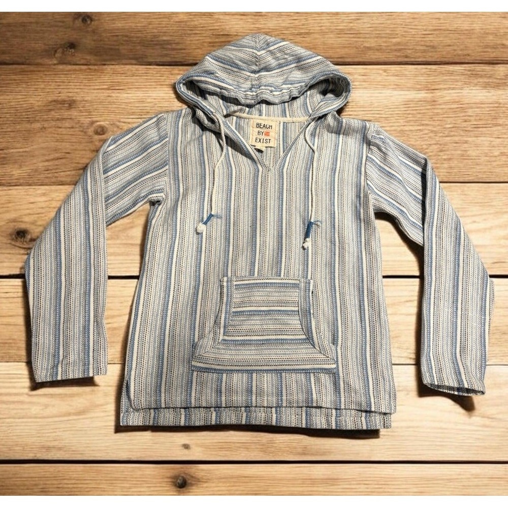 Beach by Exist Cotton Striped Hoodie Top Womens S Boho Beach Cover Up Baja‎